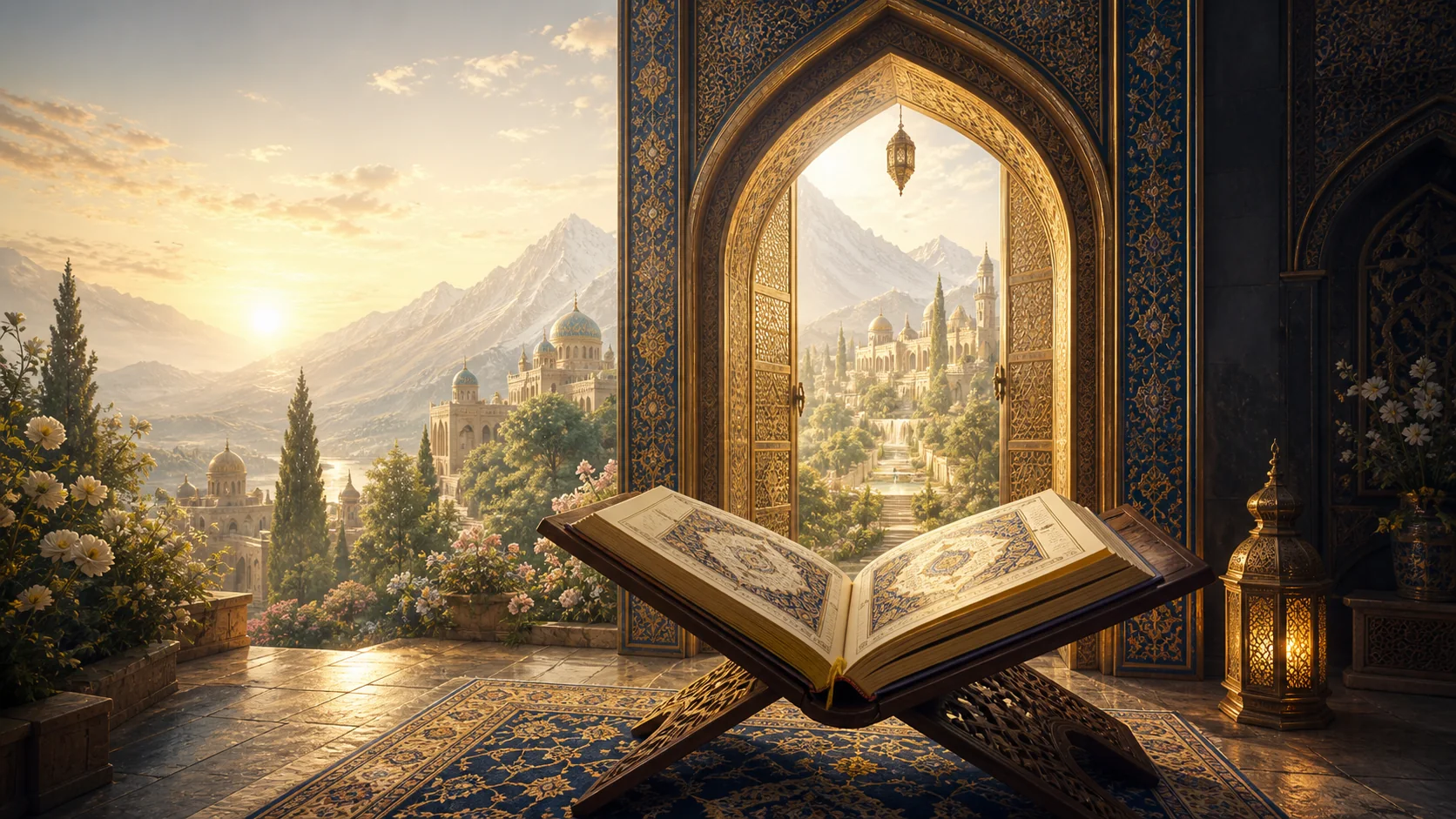 Qur'an before an architectural doorway